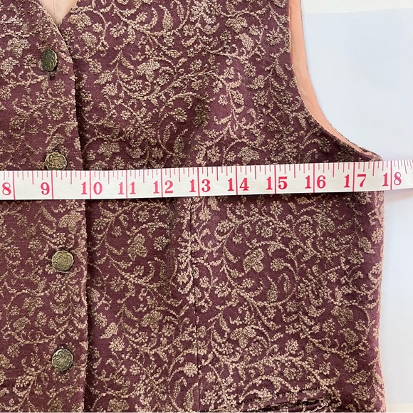 VTG Talbots Brocade Vest Women’s Size 8 Buttons Burgundy Tan Rayon Blend Lined - Picture 7 of 11